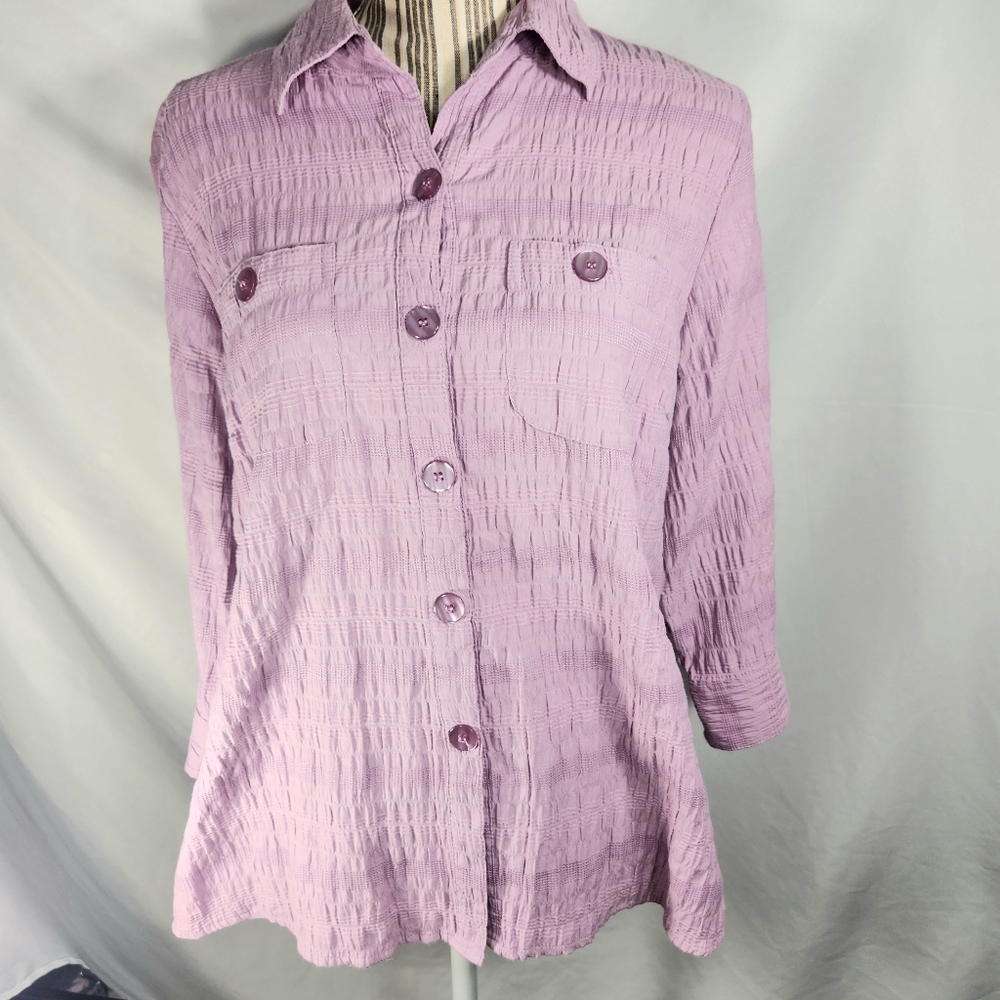 Baxter & Wells Purple 3/4 Sleeve Tab Cuff Button Down Seersucker Top. Size Large